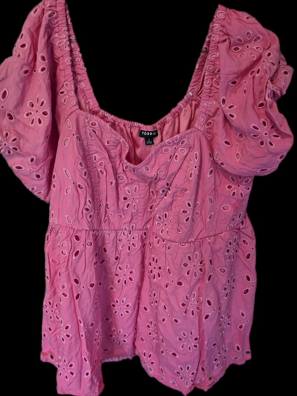 torrid Hot Pink Eyelet Puff Sleeve Tunic